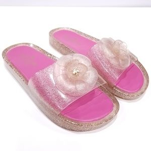 Kate Spade Flower Pink Glitter Jelly Slides Sz 7